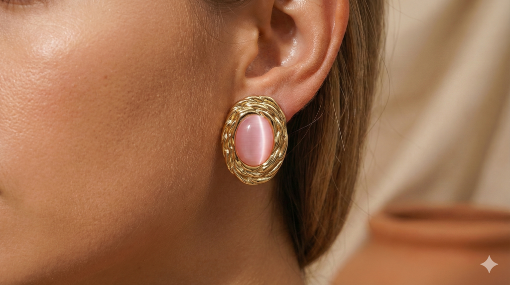 Twisted Oval Cat’s Eye Stud Earrings