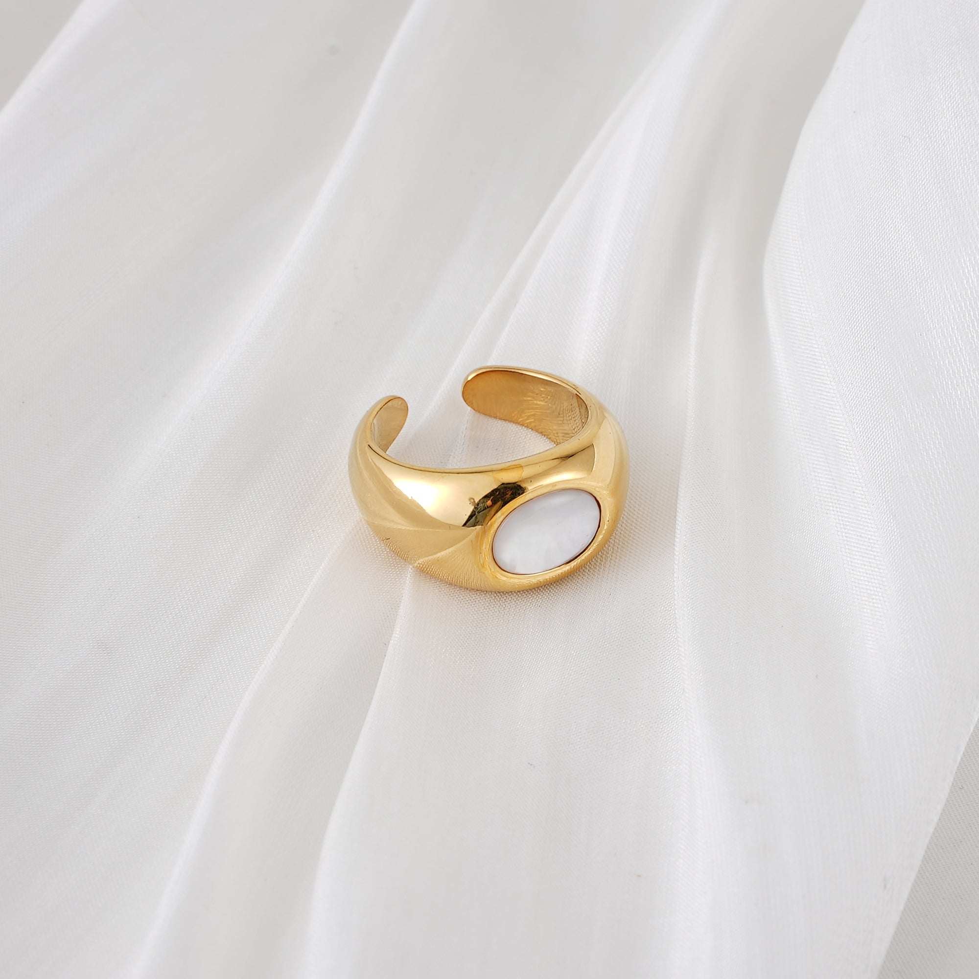 Chunky Dome Ring with White Oval Inlay