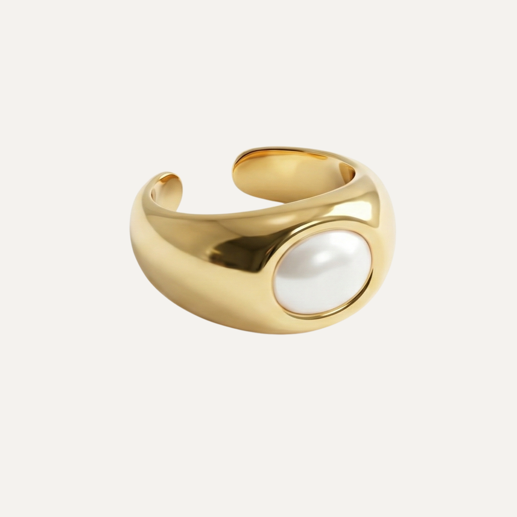 Chunky Dome Ring with White Oval Inlay