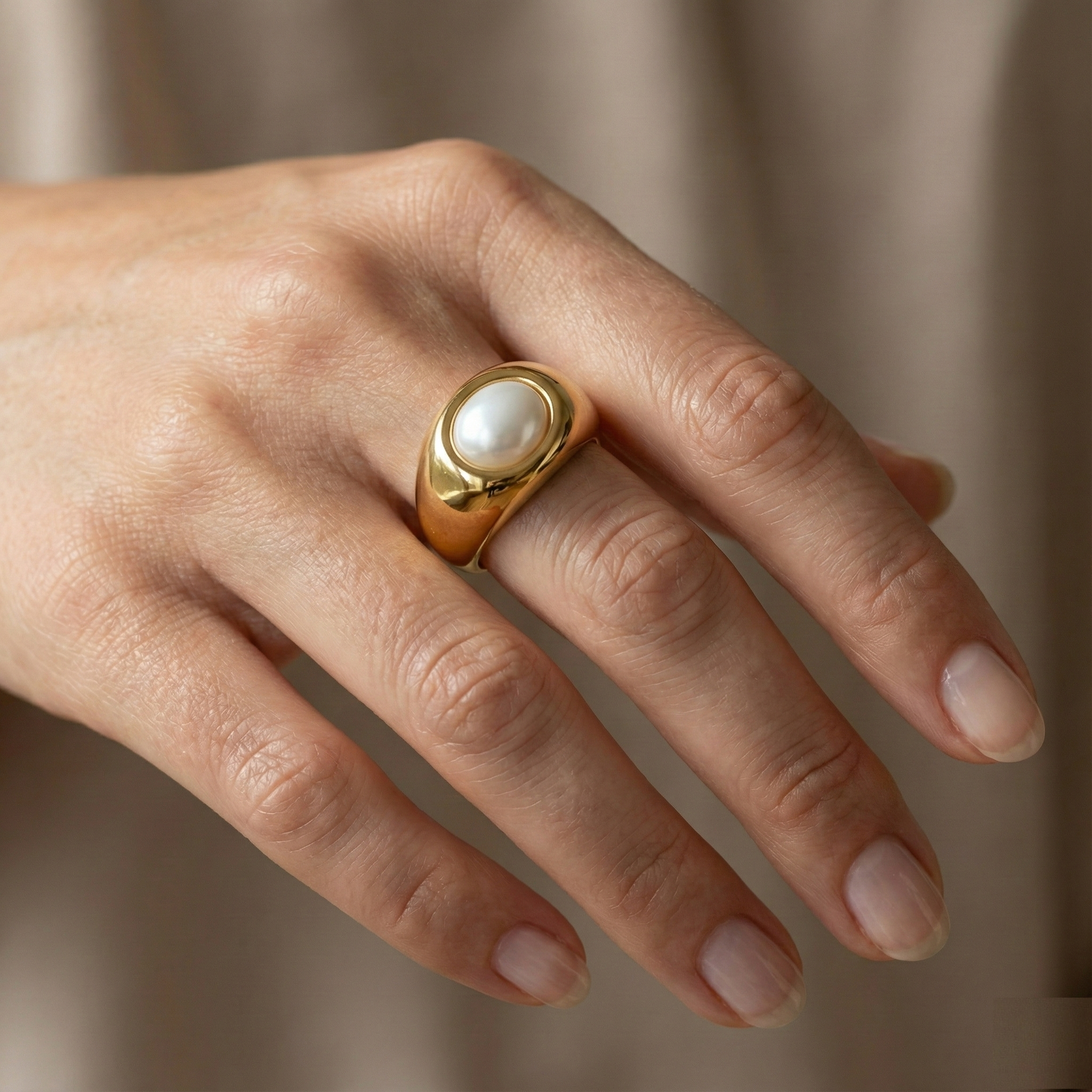 Chunky Dome Ring with White Oval Inlay