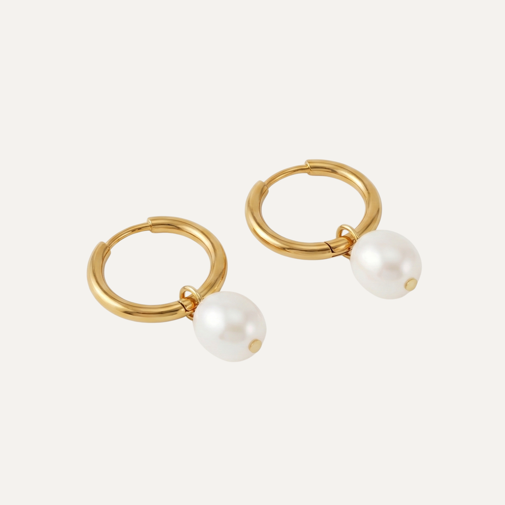 Gold Pearl Drop Huggie Earrings