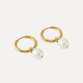 Gold Pearl Drop Huggie Earrings