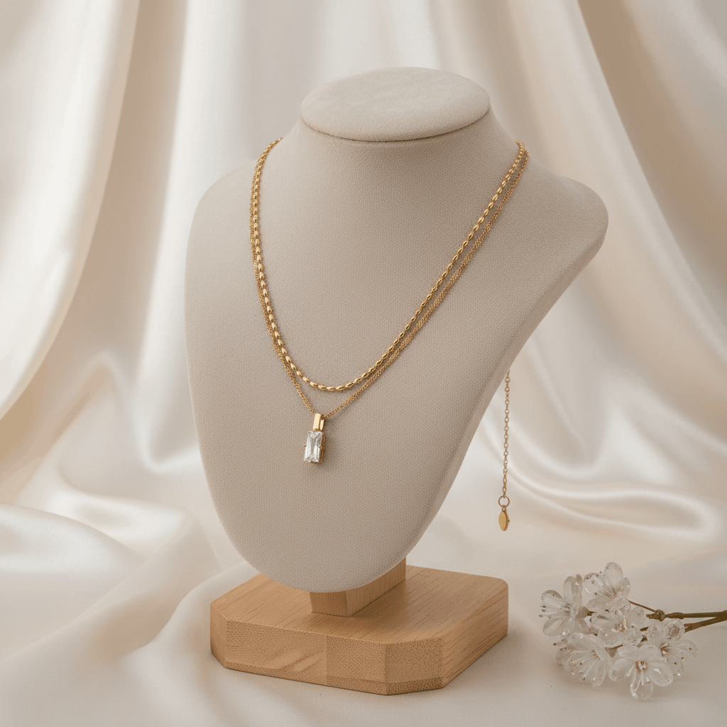 Crystal Drop Layered Necklace