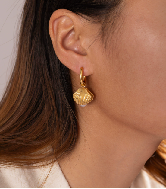Hidden Treasure Shell & Pearl Huggie Hoops