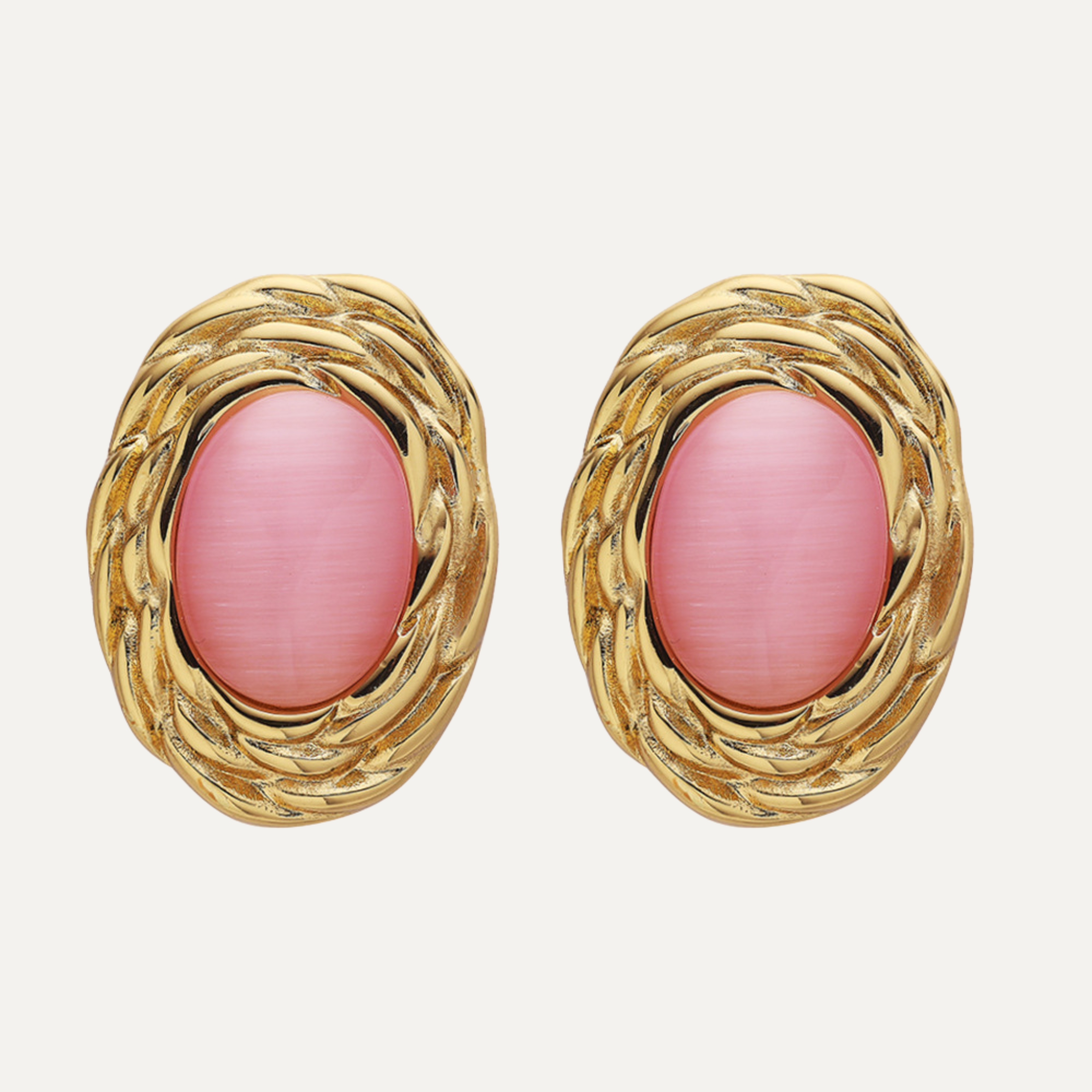 Twisted Oval Cat’s Eye Stud Earrings