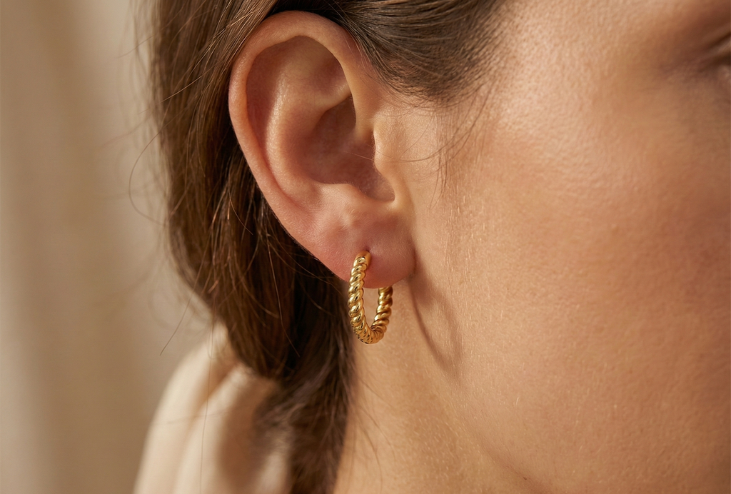 Gold Plated Twisted Huggie Hoop Earrings