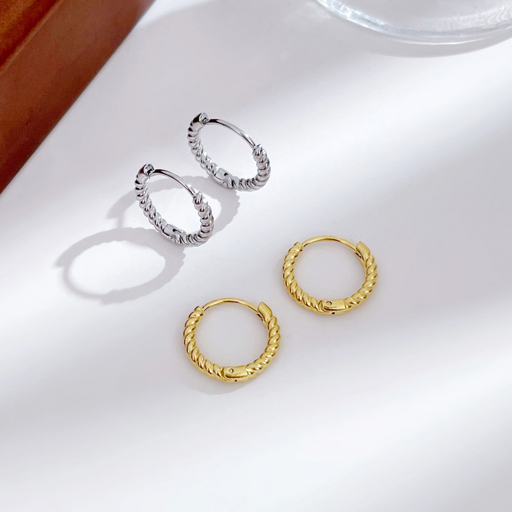 Gold Plated Twisted Huggie Hoop Earrings