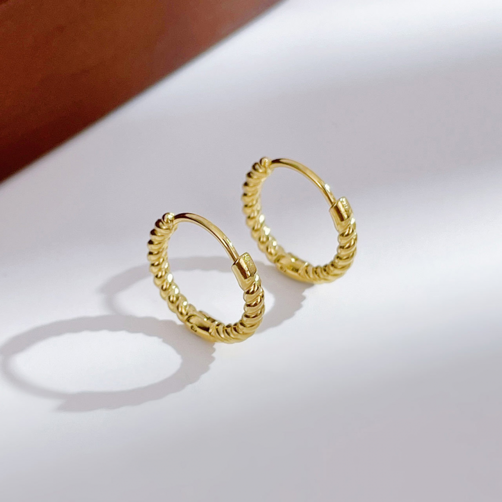Gold Plated Twisted Huggie Hoop Earrings