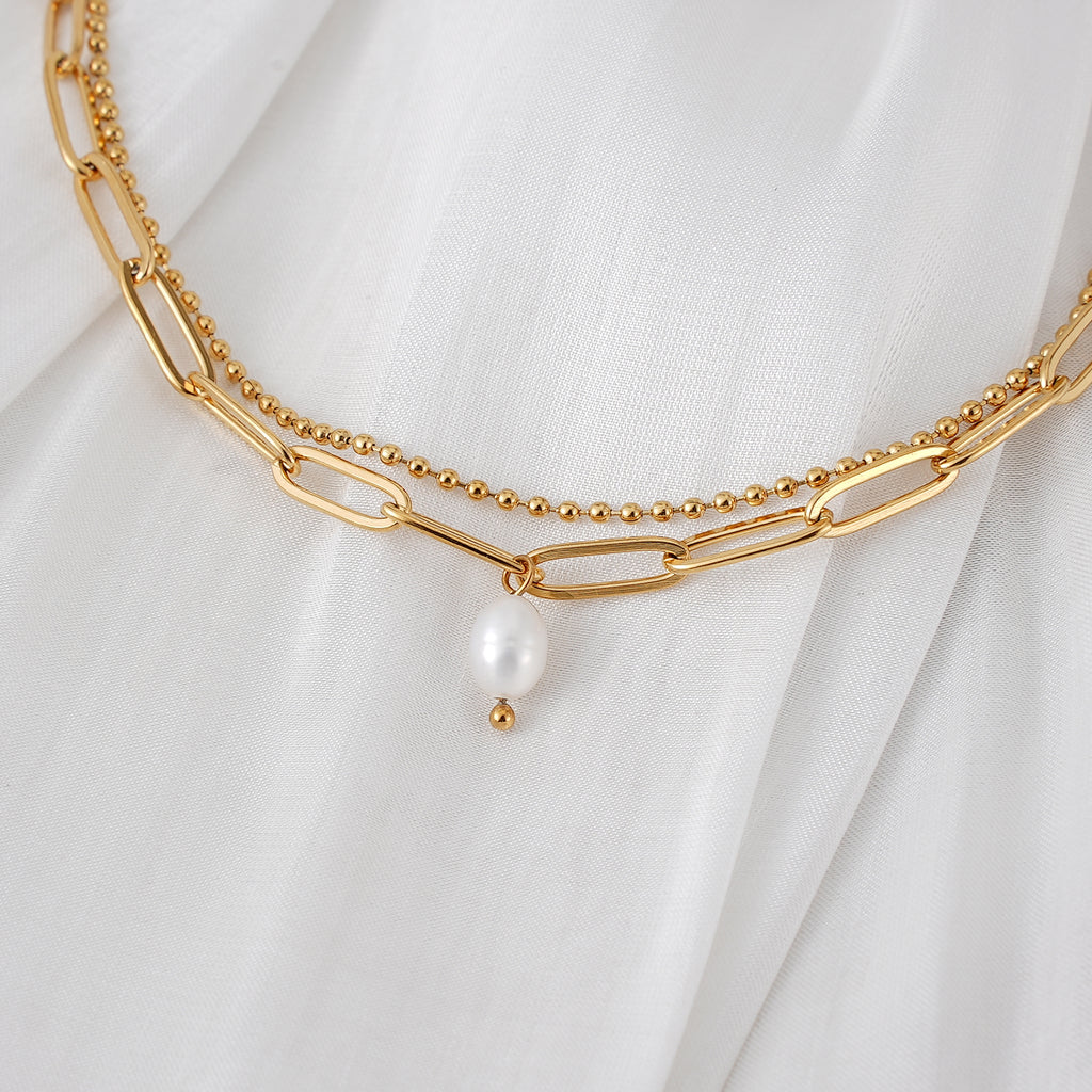 Double Chain Paperclip & Beaded Bracelet