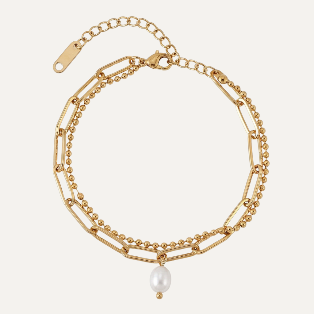 Double Chain Paperclip & Beaded Bracelet