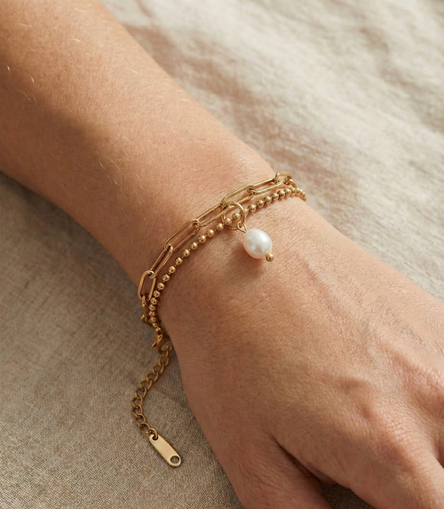 Double Chain Paperclip & Beaded Bracelet