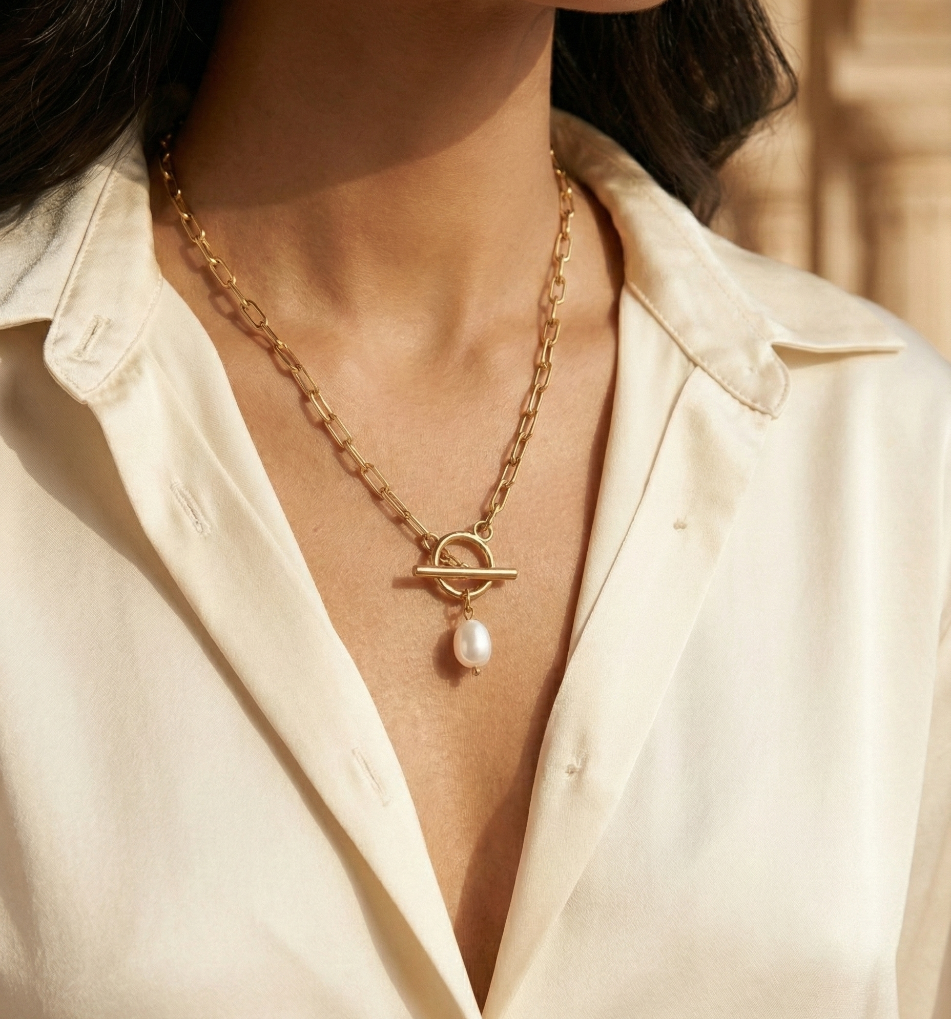 The Pearl & Paperclip Toggle Necklace