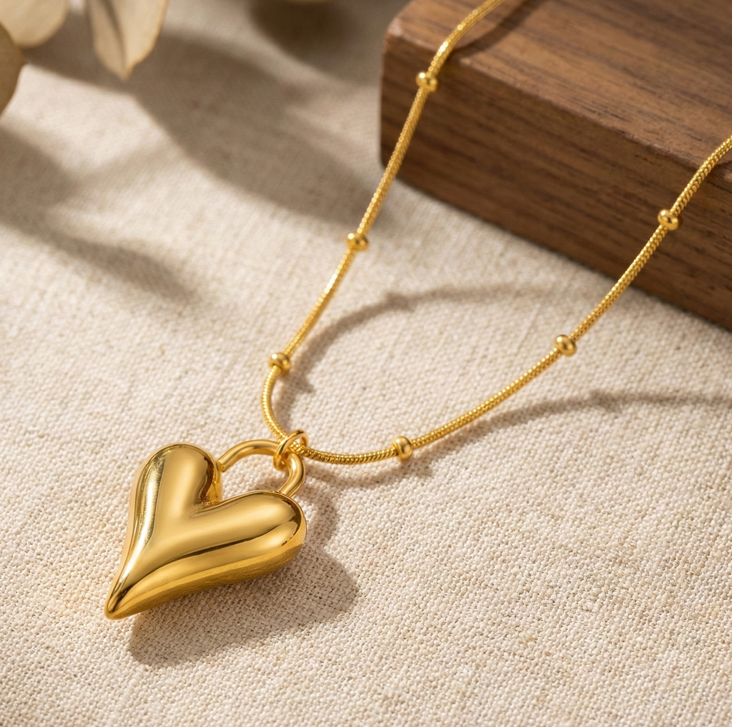 Zircon Heart Charm Gold Pendant